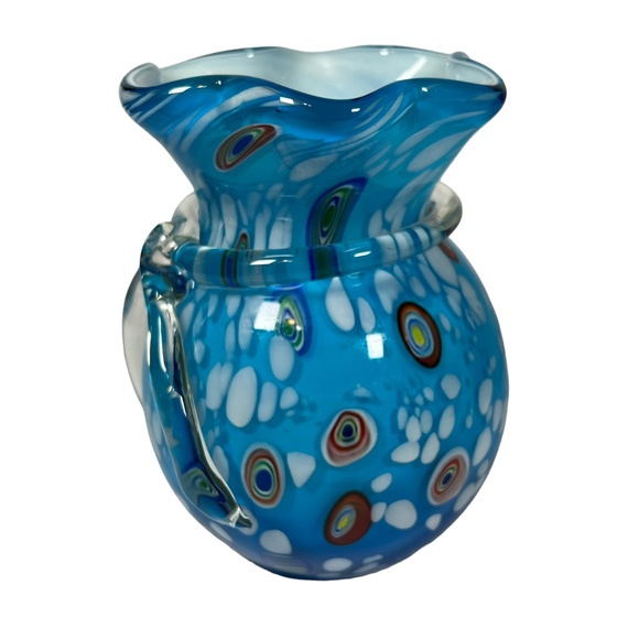 Murano Style Millefiori Blue Glass Bud Vase - Picture 3 of 6